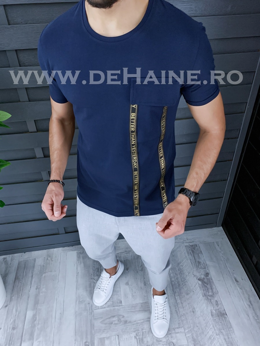 Tricou barbati bleumarin PREMIUM slim fit ZR B1136 P15-1